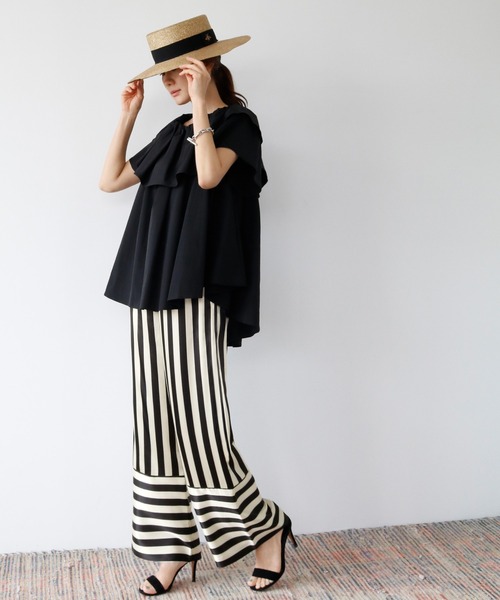 ELFRANK（エルフランク）の「ストライプサテンワイドパンツ（その他パンツ・レディース・ブラック・FREE）」の18枚目の写真