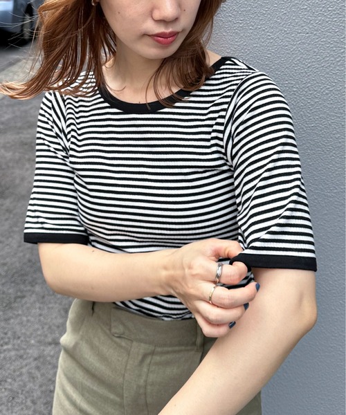 feepur(フェピュール)の「カップ付アソートリンガーTee(Tシャツ/カットソー・レディース・ブラック/オフホワイト/ピンク/ブルー/ホワイト×ブラック・MEDIUM)」の1枚目の写真