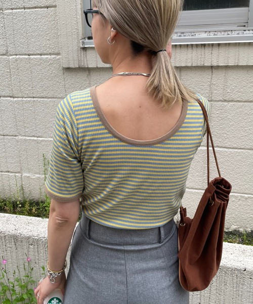 feepur(フェピュール)の「カップ付アソートリンガーTee(Tシャツ/カットソー・レディース・ブラック/オフホワイト/ピンク/ブルー/ホワイト×ブラック・MEDIUM)」の4枚目の写真
