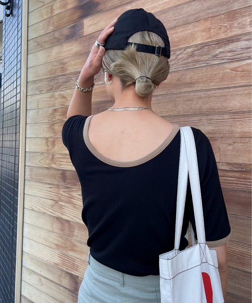feepur(フェピュール)の「カップ付アソートリンガーTee(Tシャツ/カットソー・レディース・ブラック/オフホワイト/ピンク/ブルー/ホワイト×ブラック・MEDIUM)」の3枚目の写真