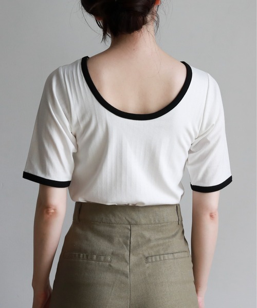 feepur(フェピュール)の「カップ付アソートリンガーTee(Tシャツ/カットソー・レディース・ブラック/オフホワイト/ピンク/ブルー/ホワイト×ブラック・MEDIUM)」の22枚目の写真