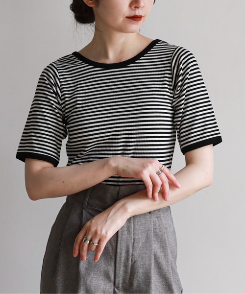 feepur(フェピュール)の「カップ付アソートリンガーTee(Tシャツ/カットソー・レディース・ブラック/オフホワイト/ピンク/ブルー/ホワイト×ブラック・MEDIUM)」の7枚目の写真
