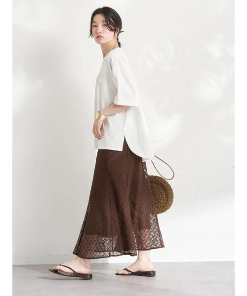 earth music&ecology(アースミュージックアンドエコロジー)の「リーフ柄レーススカート(スカート・レディース・ブラウン/オフホワイト/オリーブ・S/M)」の22枚目の写真