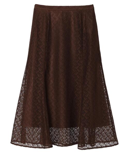 earth music&ecology(アースミュージックアンドエコロジー)の「リーフ柄レーススカート(スカート・レディース・ブラウン/オフホワイト/オリーブ・S/M)」の5枚目の写真