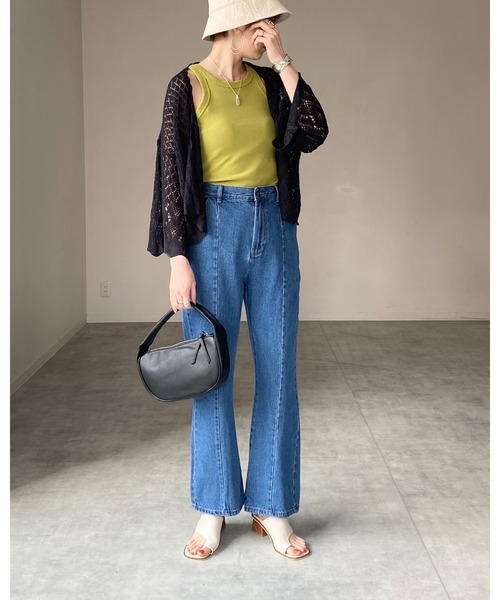 MSGM ハイウエストフレアハンツ 3341MDP24227615 02 セール】ハイウエストダメージフレアデニムパンツ（デニムパンツ