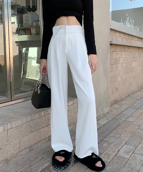 me+em select（ミームセレクト）の「※【 S/M/L/XLサイズ展開 】パイピングラインワイドベルトタックルーズスラックス（スラックス・レディース・グレー/ブラック/ホワイト/ブラウン・X-LARGE/SMALL/MEDIUM/LARGE）」の2枚目の写真