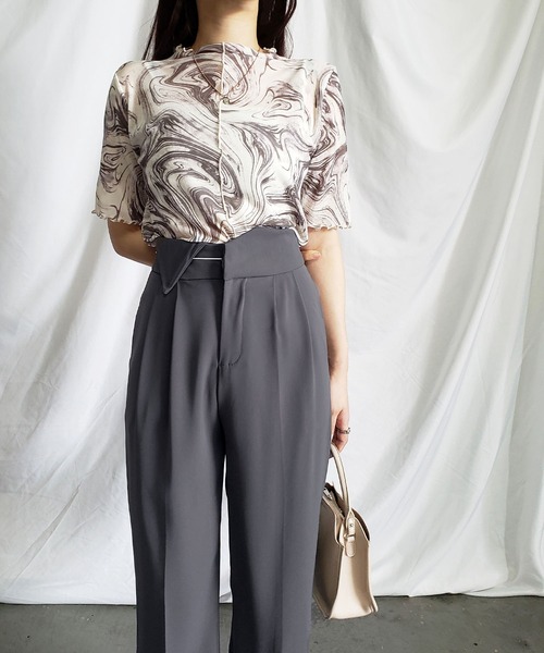 me+em select（ミームセレクト）の「※【 S/M/L/XLサイズ展開 】パイピングラインワイドベルトタックルーズスラックス（スラックス・レディース・グレー/ブラック/ホワイト/ブラウン・X-LARGE/SMALL/MEDIUM/LARGE）」の16枚目の写真