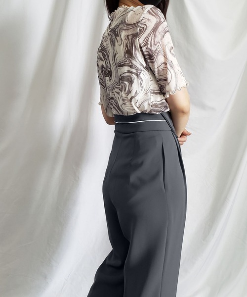 me+em select（ミームセレクト）の「※【 S/M/L/XLサイズ展開 】パイピングラインワイドベルトタックルーズスラックス（スラックス・レディース・グレー/ブラック/ホワイト/ブラウン・X-LARGE/SMALL/MEDIUM/LARGE）」の17枚目の写真