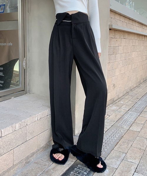 me+em select（ミームセレクト）の「※【 S/M/L/XLサイズ展開 】パイピングラインワイドベルトタックルーズスラックス（スラックス・レディース・グレー/ブラック/ホワイト/ブラウン・X-LARGE/SMALL/MEDIUM/LARGE）」の7枚目の写真