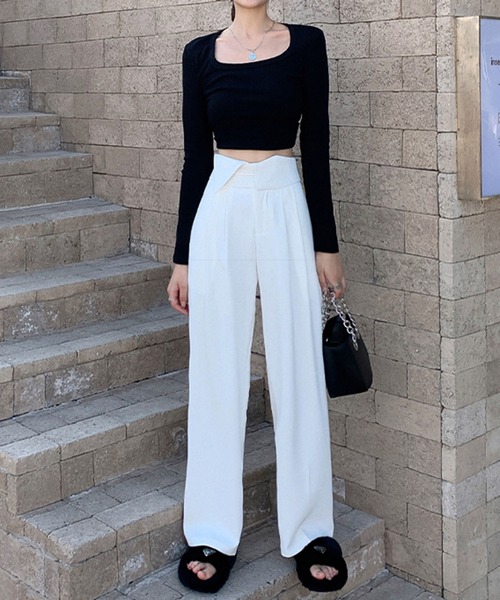 me+em select（ミームセレクト）の「※【 S/M/L/XLサイズ展開 】パイピングラインワイドベルトタックルーズスラックス（スラックス・レディース・グレー/ブラック/ホワイト/ブラウン・X-LARGE/SMALL/MEDIUM/LARGE）」の11枚目の写真