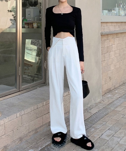 me+em select（ミームセレクト）の「※【 S/M/L/XLサイズ展開 】パイピングラインワイドベルトタックルーズスラックス（スラックス・レディース・グレー/ブラック/ホワイト/ブラウン・X-LARGE/SMALL/MEDIUM/LARGE）」の13枚目の写真