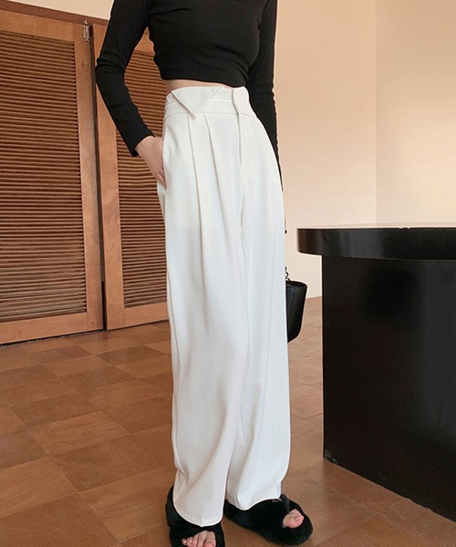 me+em select（ミームセレクト）の「※【 S/M/L/XLサイズ展開 】パイピングラインワイドベルトタックルーズスラックス（スラックス・レディース・グレー/ブラック/ホワイト/ブラウン・X-LARGE/SMALL/MEDIUM/LARGE）」の14枚目の写真