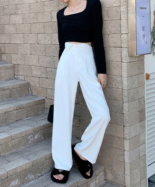 me+em select（ミームセレクト）の「※【 S/M/L/XLサイズ展開 】パイピングラインワイドベルトタックルーズスラックス（スラックス・レディース・グレー/ブラック/ホワイト/ブラウン・X-LARGE/SMALL/MEDIUM/LARGE）」の12枚目の写真