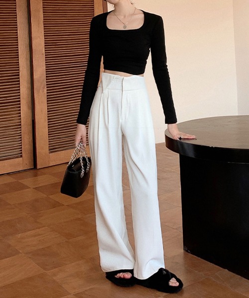 me+em select（ミームセレクト）の「※【 S/M/L/XLサイズ展開 】パイピングラインワイドベルトタックルーズスラックス（スラックス・レディース・グレー/ブラック/ホワイト/ブラウン・X-LARGE/SMALL/MEDIUM/LARGE）」の15枚目の写真