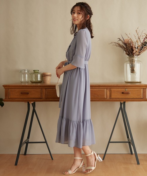 Kana(カナ)の「フェミニン ティアードスカート ワンピース パーティー ドレス 結婚式 お呼ばれ オケージョン(ドレス・レディース・モーブ系/ネイビー/ブルーグレー/ブラック・3L/2L/L/M)」の14枚目の写真