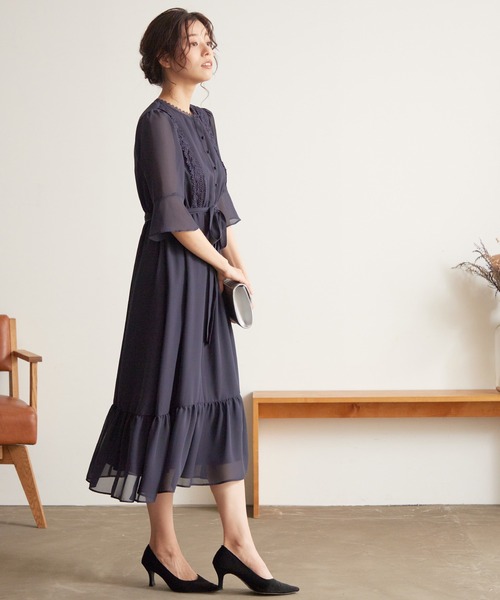 Kana(カナ)の「フェミニン ティアードスカート ワンピース パーティー ドレス 結婚式 お呼ばれ オケージョン(ドレス・レディース・モーブ系/ネイビー/ブルーグレー/ブラック・3L/2L/L/M)」の19枚目の写真