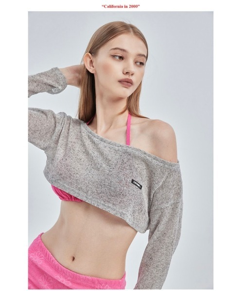 CRANK（クランク）の「【CRANK/クランク】BOATNECK CROP KNITWEAR/ボートネック クロップ ニットウェア サマーニット クロップ丈 レイヤード（ニット/セーター・レディース・スカイブルー/ベージュ/グレー・ONE SIZE）」の2枚目の写真