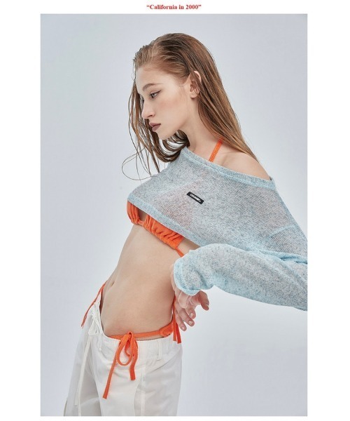 CRANK（クランク）の「【CRANK/クランク】BOATNECK CROP KNITWEAR/ボートネック クロップ ニットウェア サマーニット クロップ丈 レイヤード（ニット/セーター・レディース・スカイブルー/ベージュ/グレー・ONE SIZE）」の3枚目の写真