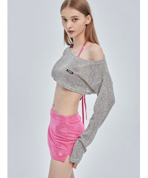 CRANK（クランク）の「【CRANK/クランク】BOATNECK CROP KNITWEAR/ボートネック クロップ ニットウェア サマーニット クロップ丈 レイヤード（ニット/セーター・レディース・スカイブルー/ベージュ/グレー・ONE SIZE）」の5枚目の写真