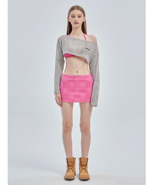 CRANK（クランク）の「【CRANK/クランク】BOATNECK CROP KNITWEAR/ボートネック クロップ ニットウェア サマーニット クロップ丈 レイヤード（ニット/セーター・レディース・スカイブルー/ベージュ/グレー・ONE SIZE）」の6枚目の写真