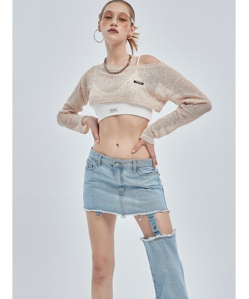 CRANK（クランク）の「【CRANK/クランク】BOATNECK CROP KNITWEAR/ボートネック クロップ ニットウェア サマーニット クロップ丈 レイヤード（ニット/セーター・レディース・スカイブルー/ベージュ/グレー・ONE SIZE）」の11枚目の写真