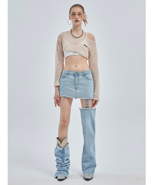 CRANK（クランク）の「【CRANK/クランク】BOATNECK CROP KNITWEAR/ボートネック クロップ ニットウェア サマーニット クロップ丈 レイヤード（ニット/セーター・レディース・スカイブルー/ベージュ/グレー・ONE SIZE）」の12枚目の写真