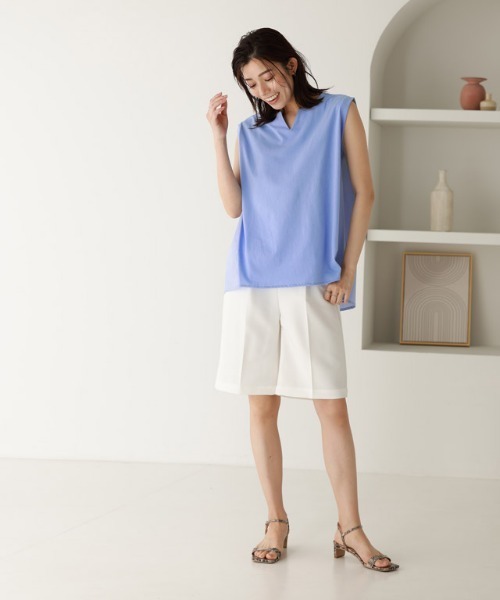Pierrot（ピエロ）の「異素材切り替えキーネックカットソー（Tシャツ/カットソー・レディース・ブラック/オフホワイト/ブルー・M/L）」の10枚目の写真