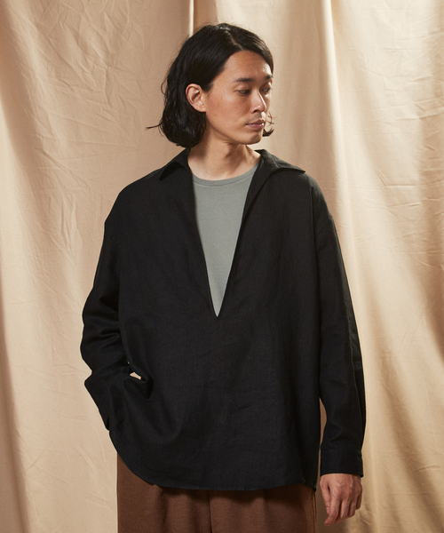 【新品未使用品タグ付き】エディフィスラブークル スキッパーリネンシャツ セール】【LA BOUCLE / ラブークル】スキッパー リネンシャツ