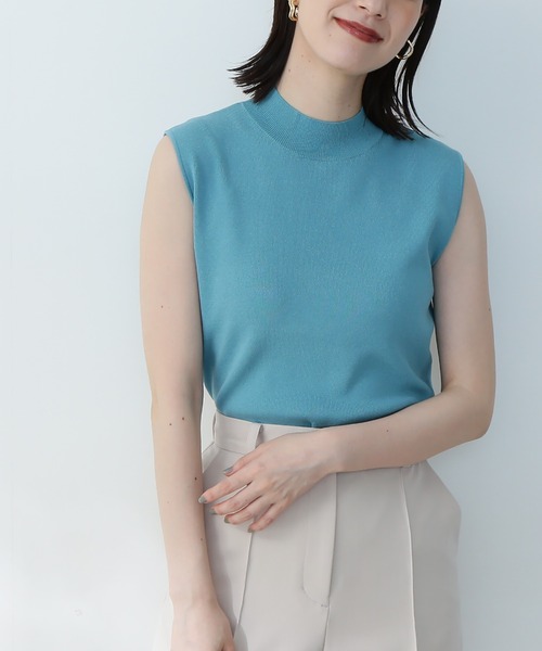 総針ボトルネックノースリーブニット