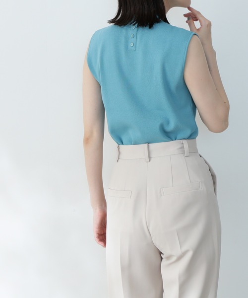 総針ボトルネックノースリーブニット