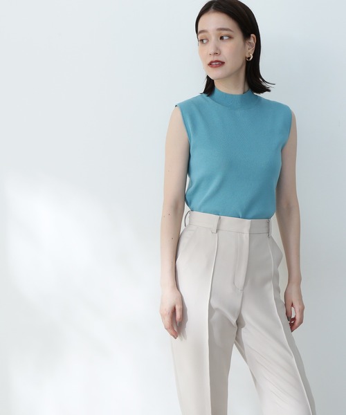 総針ボトルネックノースリーブニット