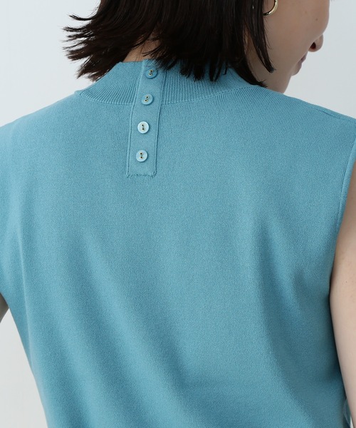 総針ボトルネックノースリーブニット