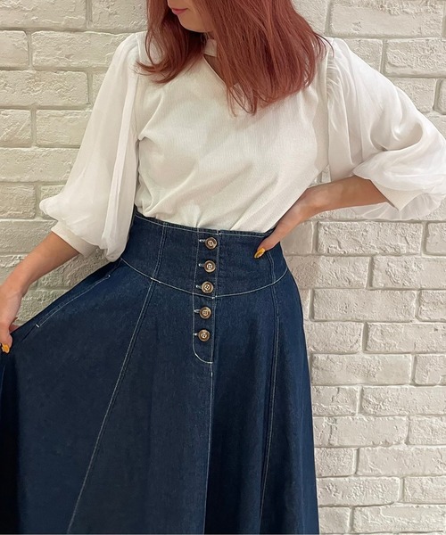 TORTE(トルテ)の「トライアングル空きオーガンジートップス(Tシャツ/カットソー・レディース・ホワイト/ライトブルー/ブラック/ライトピンク・FREE)」の2枚目の写真