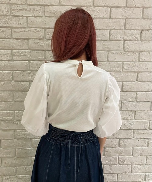 TORTE(トルテ)の「トライアングル空きオーガンジートップス(Tシャツ/カットソー・レディース・ホワイト/ライトブルー/ブラック/ライトピンク・FREE)」の7枚目の写真