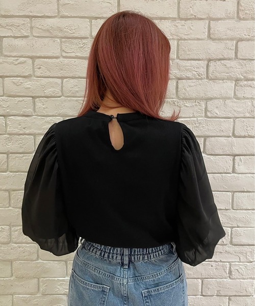 TORTE(トルテ)の「トライアングル空きオーガンジートップス(Tシャツ/カットソー・レディース・ホワイト/ライトブルー/ブラック/ライトピンク・FREE)」の15枚目の写真