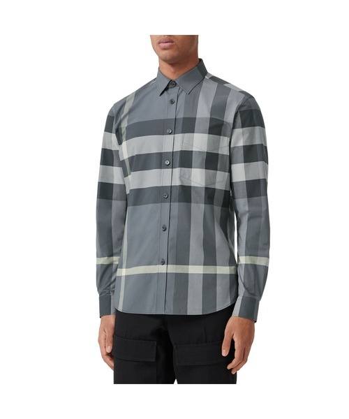 BURBERRY（バーバリー）の「エグザジェレイティッドチェック ストレッチコットンポプリン シャツ（シャツ/ブラウス・メンズ・グレー系・S/M/L/XL/XS）」の5枚目の写真