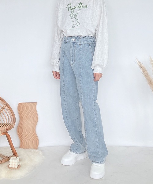 【未使用品】　as know as アズノゥアズ　ピーナッツ　コラボ　デニム AS KNOW AS plus（アズノゥアズプラス）の「◎バレルシルエット