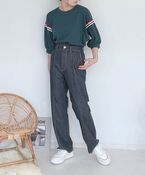 AS KNOW AS plus（アズノゥアズプラス）の「♪フラッシャー付 ハイウエストデニム セミワイドパンツ（デニムパンツ・レディース・ブラック/カーキ/アイボリー/ケミカルウォッシュ/ホワイト系/ブラック系/モカ/サックスブルー/ホワイト系その他/ブラック系その他/グリーン系その他/ブルー系1/ホワイト系1/ピンク/アイボリー系・FREE）」の18枚目の写真