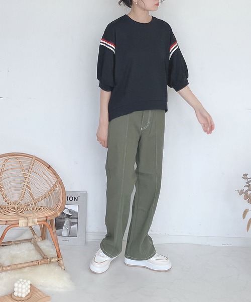 AS KNOW AS plus（アズノゥアズプラス）の「♪フラッシャー付 ハイウエストデニム セミワイドパンツ（デニムパンツ・レディース・ブラック/カーキ/アイボリー/ケミカルウォッシュ/ホワイト系/ブラック系/モカ/サックスブルー/ホワイト系その他/ブラック系その他/グリーン系その他/ブルー系1/ホワイト系1/ピンク/アイボリー系・FREE）」の16枚目の写真