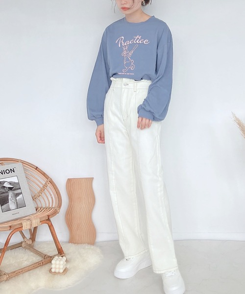 AS KNOW AS plus（アズノゥアズプラス）の「♪フラッシャー付 ハイウエストデニム セミワイドパンツ（デニムパンツ・レディース・ブラック/カーキ/アイボリー/ケミカルウォッシュ/ホワイト系/ブラック系/モカ/サックスブルー/ホワイト系その他/ブラック系その他/グリーン系その他/ブルー系1/ホワイト系1/ピンク/アイボリー系・FREE）」の21枚目の写真