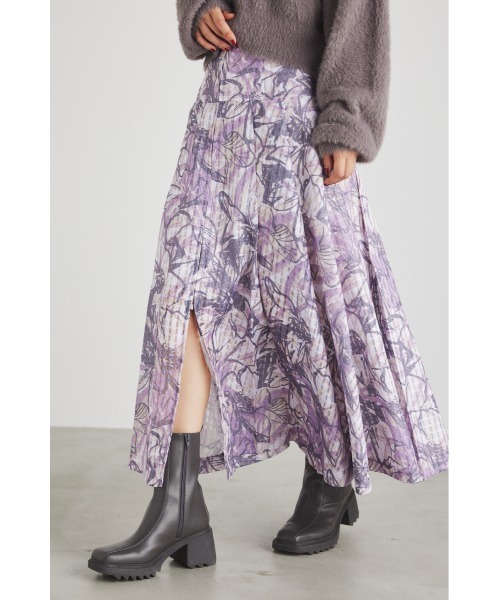 rienda（リエンダ）の「ラインフラワーフレアスカート（スカート・レディース・パープル/ブラウン/オレンジ・SMALL/MEDIUM）」の3枚目の写真