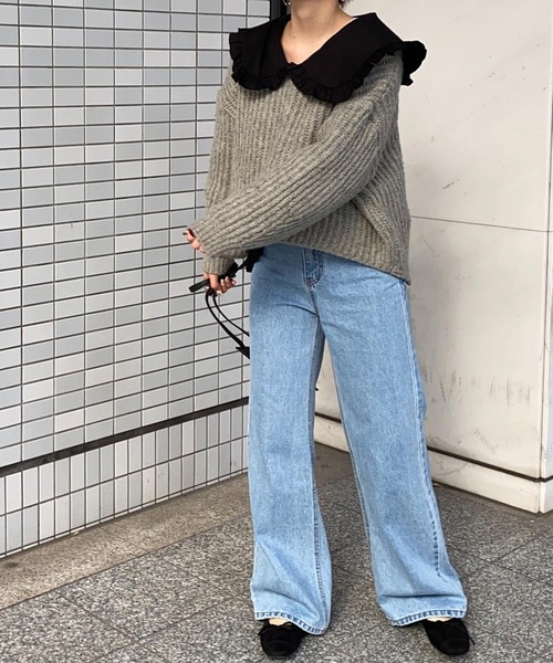 Isn't She?(イズントシー)の「リラックスショートVネックニット(ニット/セーター・レディース・アイボリー/グリーン・FREE)」の11枚目の写真