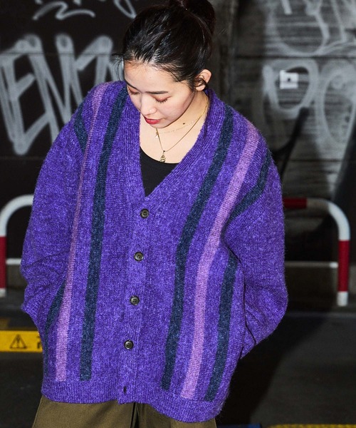 福袋 KNIT セール】【NYUDROP】SHAGGY STRIPE シャギー / CARDIGAN トップス