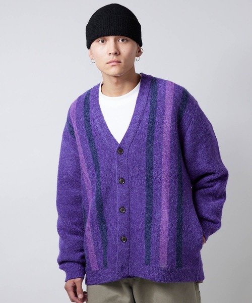 セール】【NYUDROP】SHAGGY KNIT STRIPE CARDIGAN / シャギー