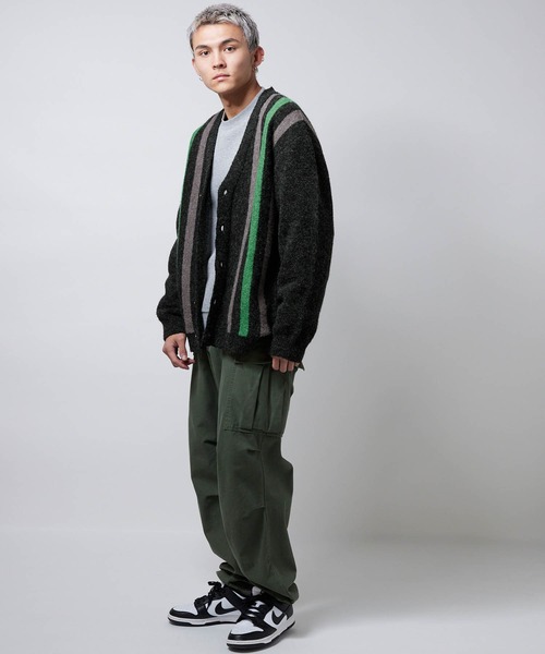 セール】【NYUDROP】SHAGGY KNIT STRIPE CARDIGAN / シャギーニット