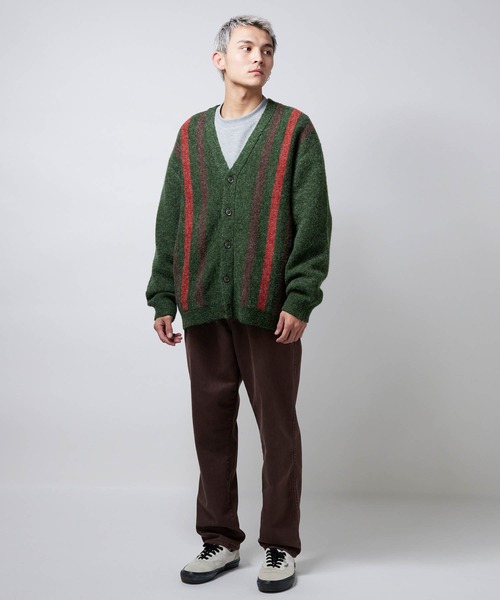 NYUDROP（ニュードロップ）の「【NYUDROP】SHAGGY KNIT STRIPE CARDIGAN / シャギーニット ストライプカーディガン（カーディガン/ボレロ・メンズ・ブラック/ダークグリーン/イエロー/パープル・M/L/XL）」の14枚目の写真