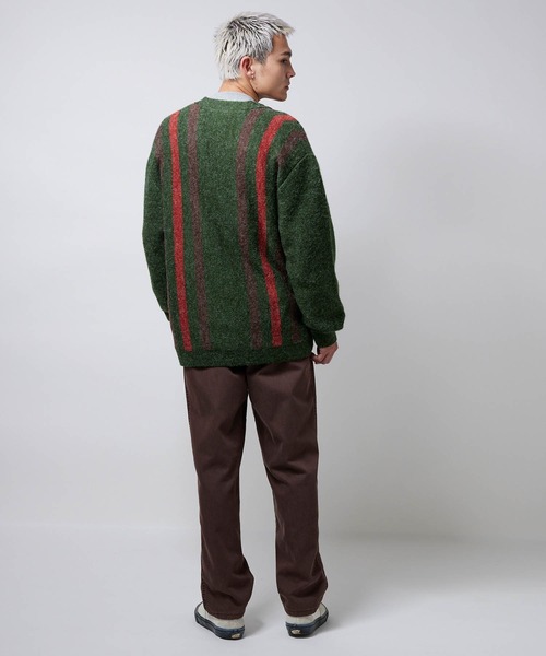 NYUDROP（ニュードロップ）の「【NYUDROP】SHAGGY KNIT STRIPE CARDIGAN / シャギーニット ストライプカーディガン（カーディガン/ボレロ・メンズ・ブラック/ダークグリーン/イエロー/パープル・M/L/XL）」の16枚目の写真