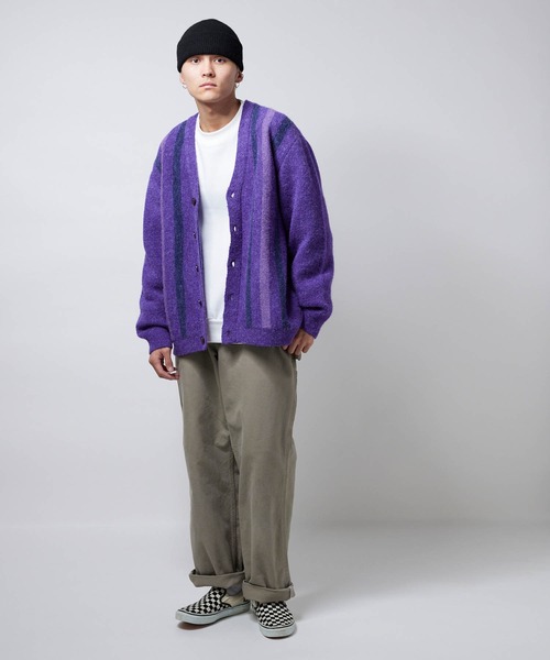 セール】【NYUDROP】SHAGGY KNIT STRIPE CARDIGAN / シャギーニット