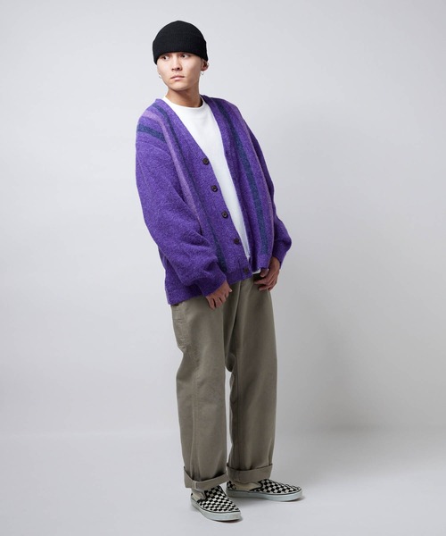 NYUDROP（ニュードロップ）の「【NYUDROP】SHAGGY KNIT STRIPE CARDIGAN / シャギーニット ストライプカーディガン（カーディガン/ボレロ・メンズ・ブラック/ダークグリーン/イエロー/パープル・M/L/XL）」の21枚目の写真