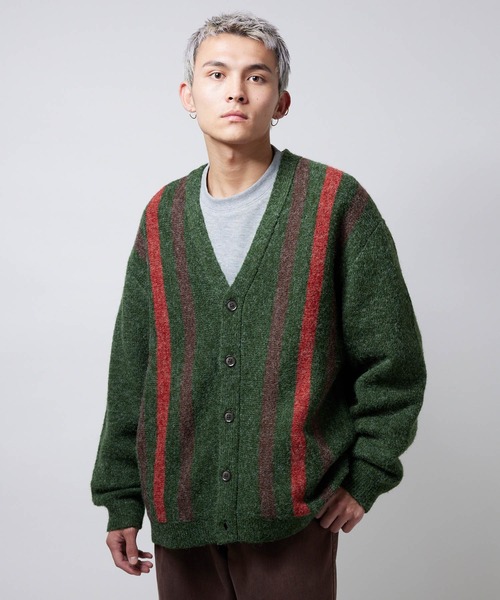 セール】【NYUDROP】SHAGGY KNIT STRIPE CARDIGAN / シャギー